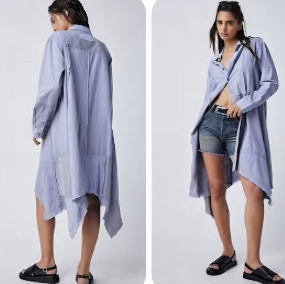 We The Free Ladies Casual Blue Pinstripe Button Down Shirt. - Picture 9 of 10